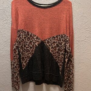 Maurices Red and Black Leopard Colorblock Sweatshirt